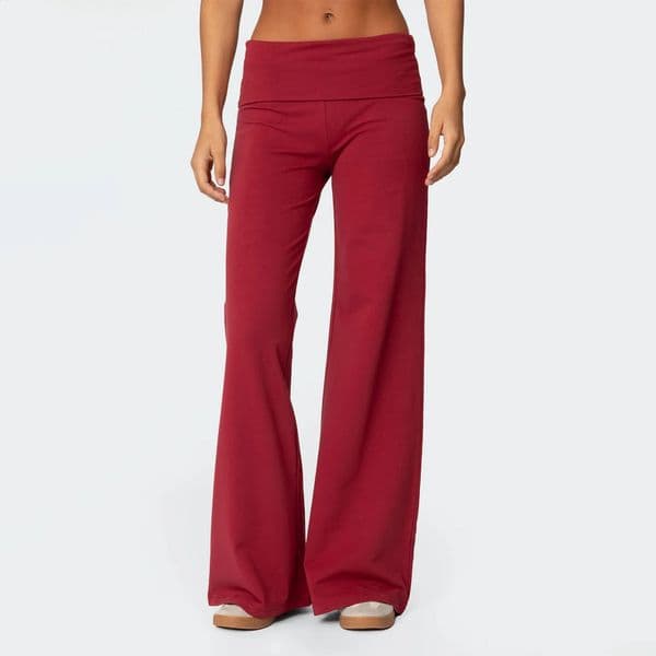 Casual Wide Leg Sweatpants for Women Fold Over Low Rise Flare Yoga Lounge Pants Back to School Clothes for Teen Girls Outfits260407BJ