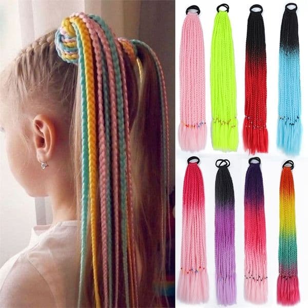 HAIRSTAR Synthetic Colored Braided Ponytail Hair 60CM Elastic Rubber Band Braiding For Girls 260409