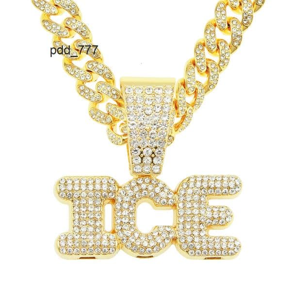 Street dance rock versatile full-diamond letter pendant necklace cool Cuban chain accessory for trendy men