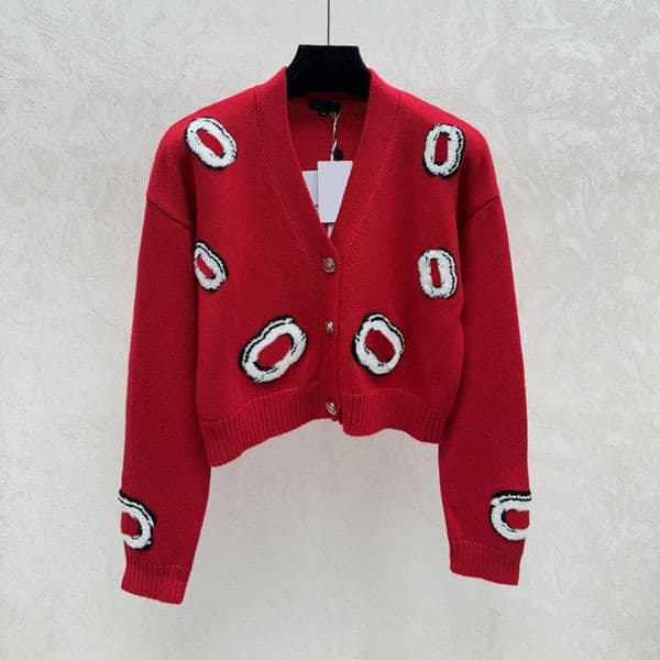 Women Luxury Knitted Cardigan Letter V Neck Single Breasted Sweater Coat Autumn Winter Elegant Party Vacation Short Knits Outerwear