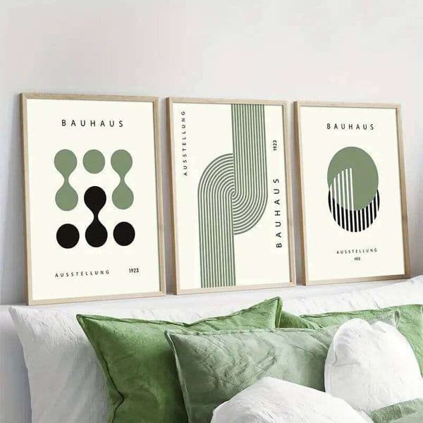 Green Bauhaus Abstract Geometric Canvas Prints Modern Creative Pattern Wall Art Poster for Home Office Living Room Spring Dec 26H0415