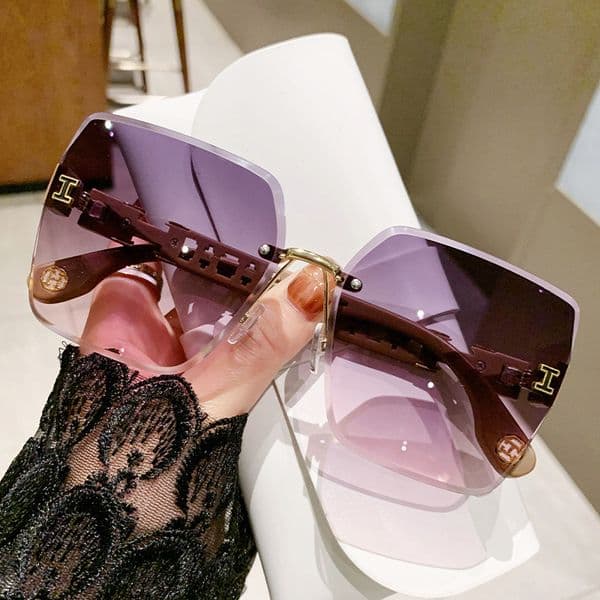 New Large Frame Rimless Colorful Frameless Street Internet Celebrity Style No Makeup Driving Driver Sunglasses
