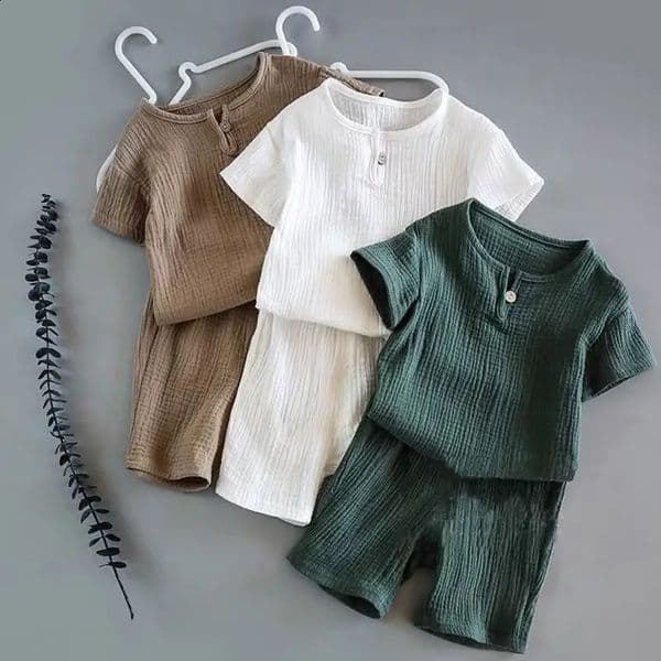 Summer Kids Sets and Outfits Boys Girls Cotton Linen Muslin Suit for Children T-shirt Tops Shorts Baby Loungewear Clothing 260529