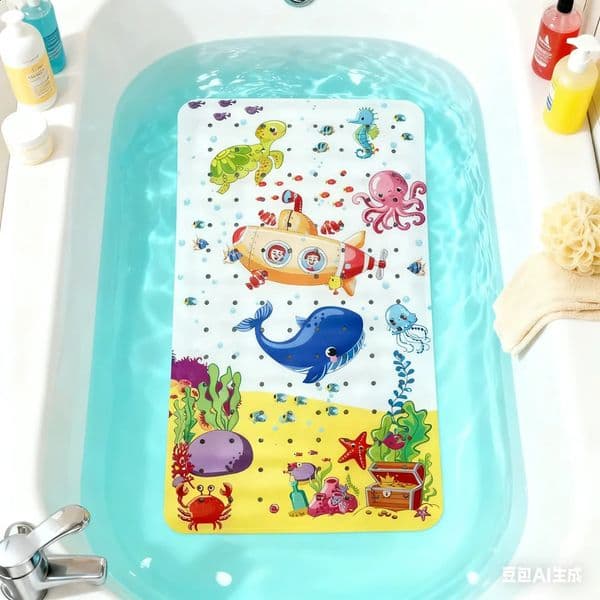 1pc Baby Bath Mat for Tub Kids Non Slip Cartoon Bathtub Anti with Drain Holes Suction CupsUnderwater World 260414