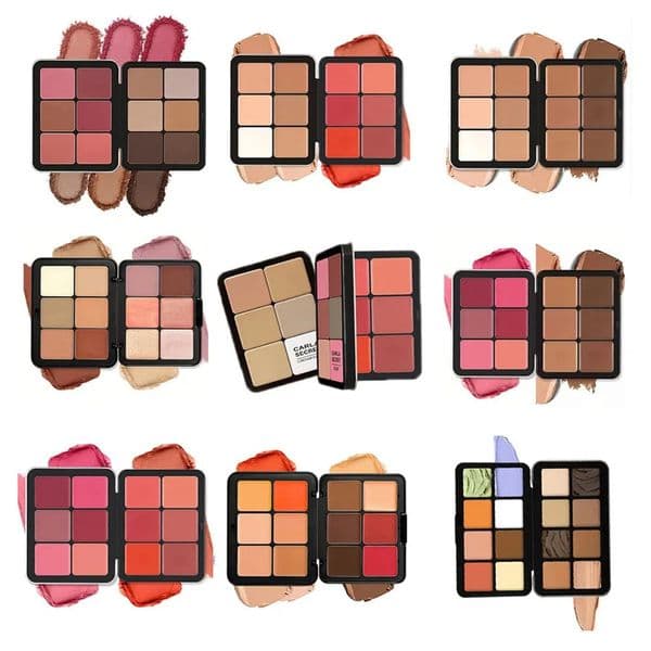 Designer Makeup 12-Color Cream Blush - Multi-Color luxe Contour, Highlighter & Concealer Makeup Face Palette Compact Powder