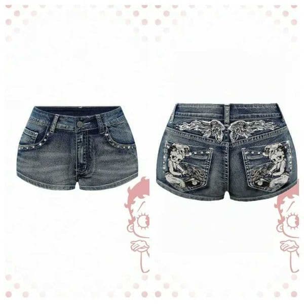Womens Blue Denim Shorts Y2k Jeans Harajuku American Vintage High Waist Jorts Casual Jeans 2000s Embroidery Sexy Clothes Summer L260414
