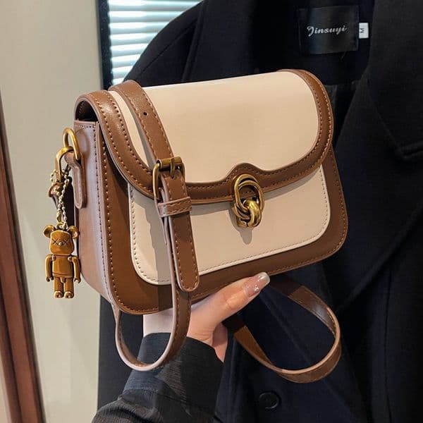 Niche Fashion For Women Korean Version New Autumn Winter Vintage Texture Small Square Color-Block Casual Crossbody Bag Trendy