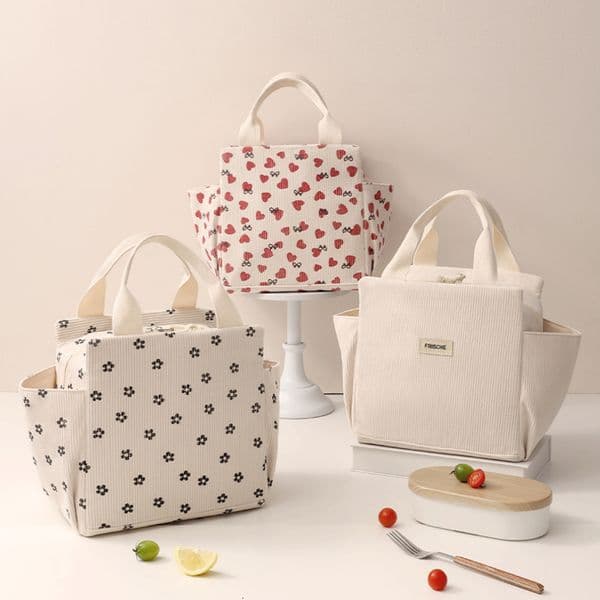 Corduroy Lunch Bag Thermal Insulation Box Storage Handbag Multifunctional Kid School Cooler Picnic FoodPouch w260410