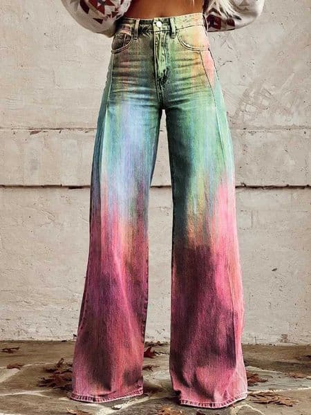 Womens Fashion Casual Trendy Faux Denim Pants Stylish Loose Fit High Waist Trousers L260414