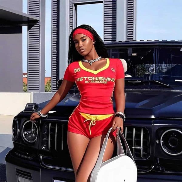 2025 Spring New Slim Fit Sexy Hot Girl Printed Short Sleeve V-neck Top Strap Shorts Set H260414
