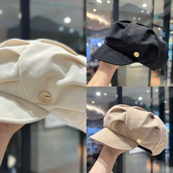 Vintage Octagonal Hats Women Solid Color Pleated Berets Artist Painter spaper Cap Winter Autumn Casual Street Brim Caps Z260415W1S1