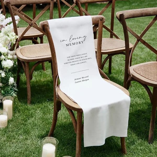 Personalized Loving Memory Wedding Sign White Linen Chair Banner Aisle Remembrance Ceremony Decor Bridal Shower 260414