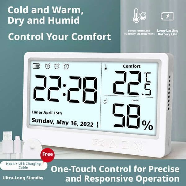 Electronic High-Precision Temperature Meter Indoor Rechargeable Digital Display Humidity Instrument Household Accurate Wall-Mounted Dry and Wet Detector