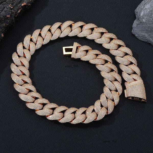 European and American Cross-Border 22mm Bubble Cuban Chain Full Diamond Necklace Trendy Brand Personality Men's Hip-Hop Jewelry Bracelet