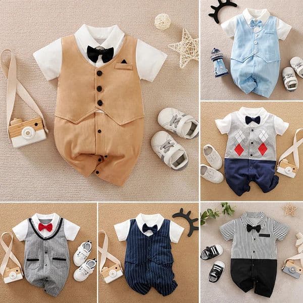 018 Baby Bodysuit Gentleman Style Handsome Formal Cotton Comfortable Soft Boys And Girls Summer Short Sleeved born Clothes 260414BY