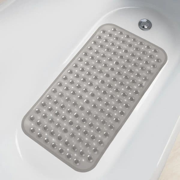 1pc Bathtub Mat with Suction Cups and Drain Holes 276x15In NonSlip Shower Bathroom Machine Washable Clear GrayBlue 260414