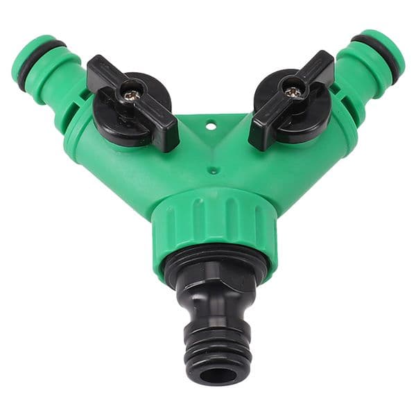 2 Way Garden Water Pipe Connectors Adapter Y Shape Hose Splitter Three Plastic With Switch w260410