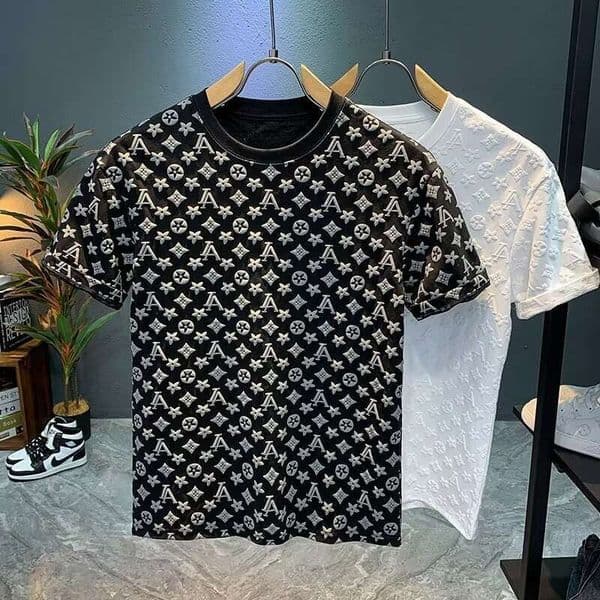 Summer Men's New Trendy Round Neck Pullover Short T-Shirt Korean Style Brand Print Loose Casual Half Sleeve Tee