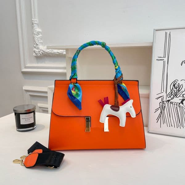 Fashion Totes Designer Tote bag Women orange Handbag Genuine Leather Handmade Lock Inner Lychee peel Shoulder Bag quality Calfskin handbag