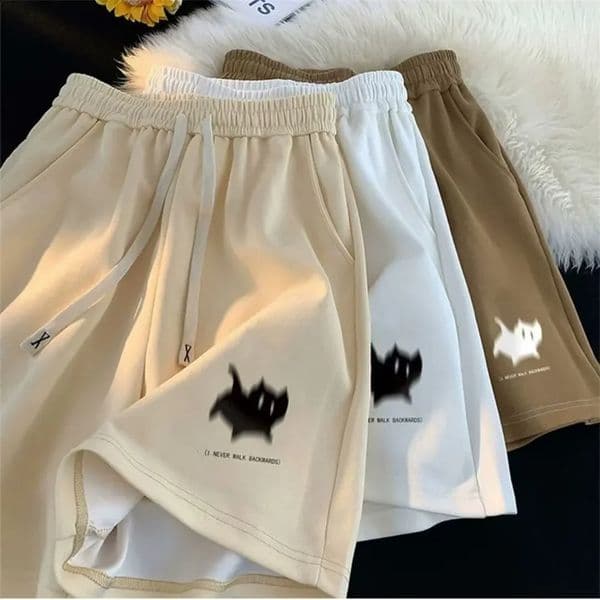 Oversized Shorts Women Gaussian Blur Scares Kittens Print Short Y2k Street Couple Five-point Elastic High Waist Short 260414BJ
