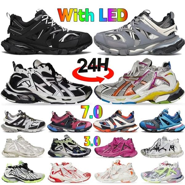 With LED Paris shoes Designer men Sports shoes Runner 7.0 Casual shoes women sneaker Platform trainers Triple White Black Pink Green Gomma Leather Nylon Print 36-46