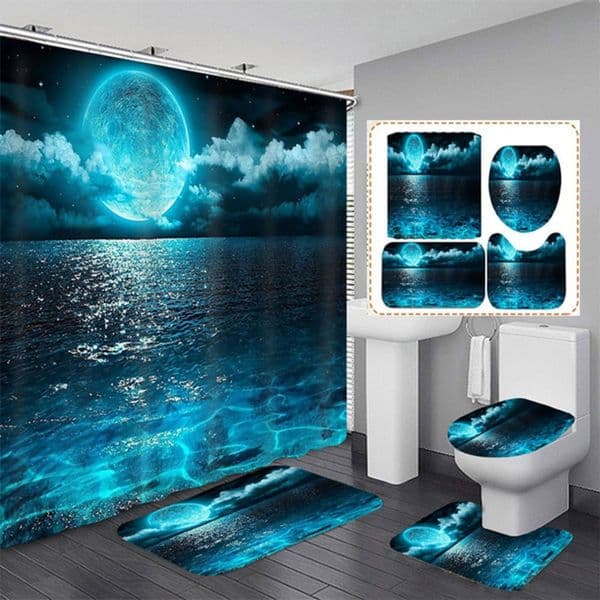 Designer Shower Curtains Waterproof Curtain Sets With Rugs Moonlight Sea Scenery Bath Rug And Mats Hooks Toilet Seat h Cover Bathroom Decor 220922 Free Shippin 99