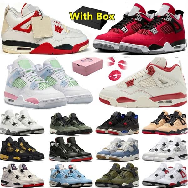With Box 4 4s mens basketball shoes 2026 Black Cat White Cement Brick by Brick Bred Reimagined denim Lakeshow Valentine's Day men women trainers sports sneakers BF01