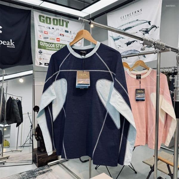 Men's T Shirts Cotton-Feel Technical Fabric Breathable Sweat-Wicking Anti-Odor Color-Blocking Outdoor Mountain-Style Long-Sleeve Quick-Dry