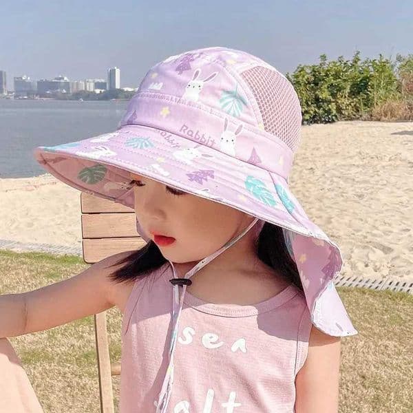 Summer Children UV Protection Shawl Hat Print Kids Large Brim Sunshade Visor 2-10Year Boy Girl Baby Quick Dry Mesh Fisherman Cap Z260415