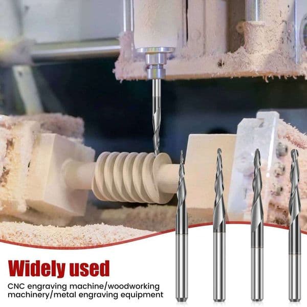 4Pcs Tungsten Steel Ball Nose End Mill Set High Hardness Double Flute Spiral Tool CNC Taper Wood Metal Milling Cutter