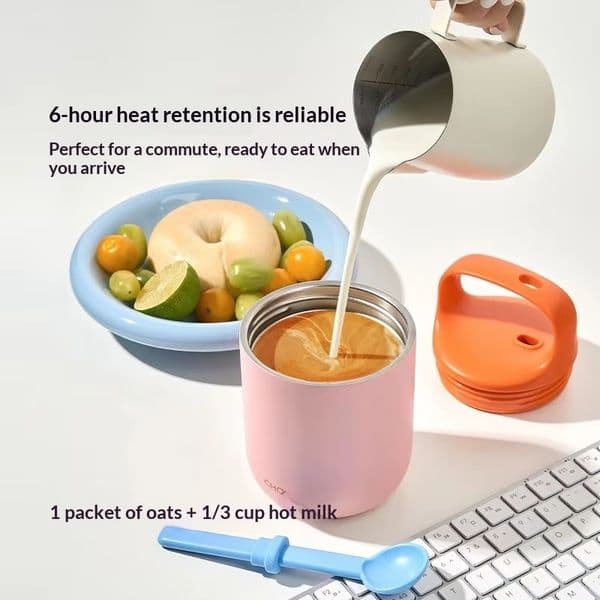 Stylish Dual Layer Food Container - Elegant Design with Built-in Utensil Holder & Spill Proof Lid (450ml) Y260529