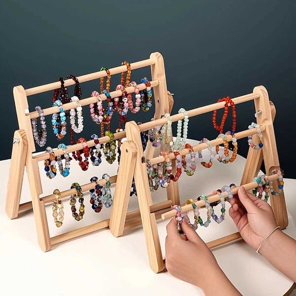Solid wood lti-layer bracelet storage rack necklace and ankle chain trapezoidal display rack large capacity organizing rack c2604