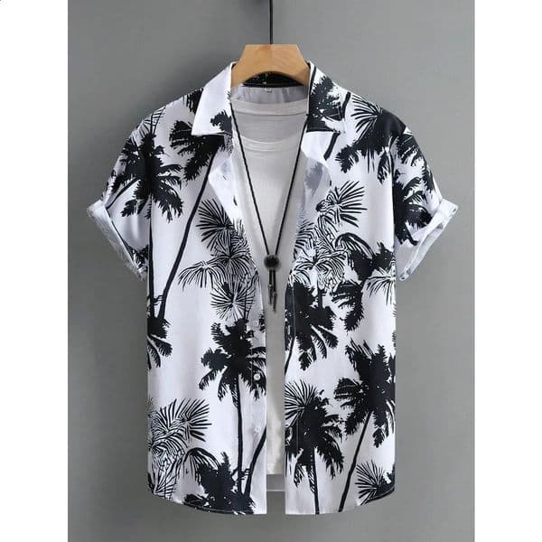 Hawaiian Shirt Man Print Casual Thin Beach Slim Fashion Shirt High Quality y Black Social Vintage Funny Oversized Clothes 260414