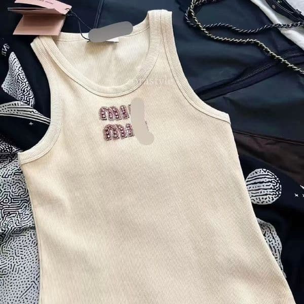 mius top Letter Women Knitted Singlet Tanks Tops Luxury Designer Knitted Tanks Sexy Casual Woman Camis mm Vest f9e T260506
