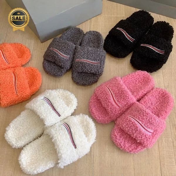 furry slides fur slides woman sandals men designer slides Furry Slippers Women Fur Slides Designer Mules Fall Winter Homewear Footwear Luxury Comfortable Fuzzy 47