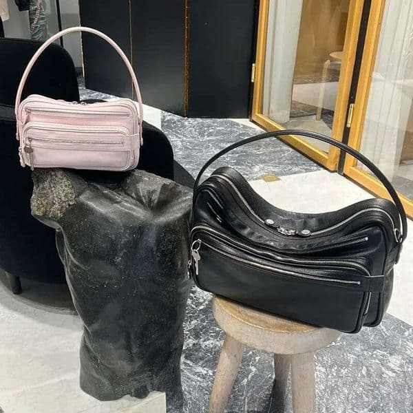 Real Leather Top Handle Unisex Shoulder Bag Strap Handbags Ziplock Travel Multi-Compartment Motorcycle Totes Key Men Women Crossbody Pouch Underarm Bags Suotong