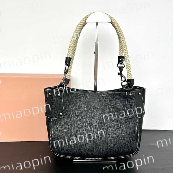 10A Women's Luxury Black Pebbled Leather Tote Bag Braided Strap Detail Large Capacity Casual Commuter Shoulder Handbag