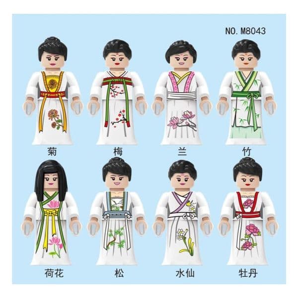 Miniature Figurines Wearing Various Authentic Ancient China Costumes (Set Includes 8 Pieces)