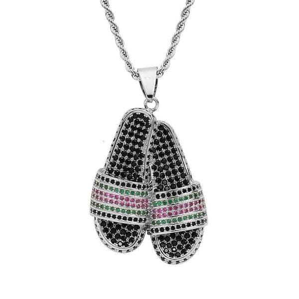 Jewelry Fashion Jewelry popular personalized colorful slipper pendant with micro-inlaid Moissanite Hip Hop style unisex couple necklace