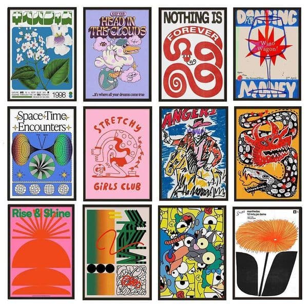Vintage Abstract Classic Posters Retro Mind Maze Print Mid Century Wall Art Canvas Painting for Club Living Room Home Decor 26H0416