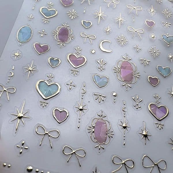 1pcs 5D Shell Light Nail Stickers Fashion Gold Border Love Heart Bowknot Moon Star Art Decal High Quality Manicure Decorations 260415