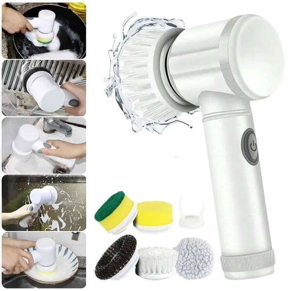 New 5 Replaceable Heads Spin Bathroom Cleaning Power Scrubber Electric Brush Home 26H0409