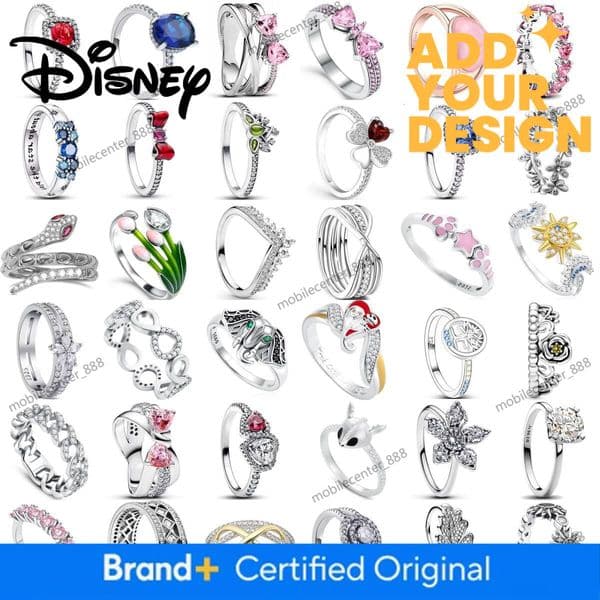Designer Disney Christmas 925 Sterling Silver Crown Heart Flower Wing Zircon Sparkling Rings For Women Fine Jewelry Wedding Anniversary Gifts Luxury