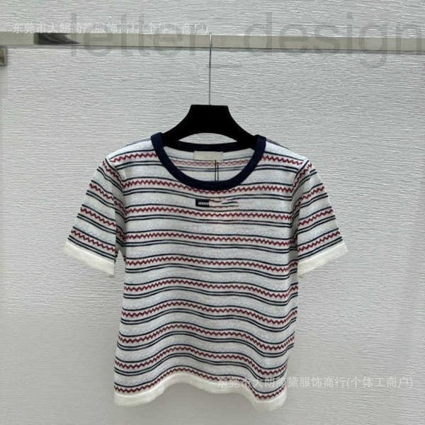 Designer Women's Knits & Tees Goods Brand Early Spring New Style Striped Round-Neck Knit Short Sleeve AMNM