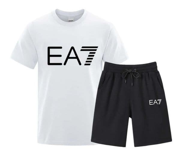 Mens Tracksuits New Summer Mens Cotton sports T-shirtCasual Shorts Two Piece Set Fashion EA7 pants Mens T-ShirtsPullover casual Printed Sports running Set Q260528