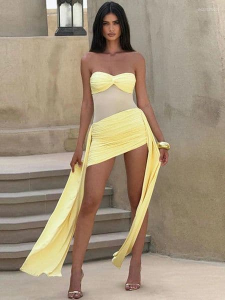 Casual Dresses Mozision Off-shoulder Strapless Sexy Mini Dress For Women Fashion Sleeveless Backless Ruched Draped Club Party Female