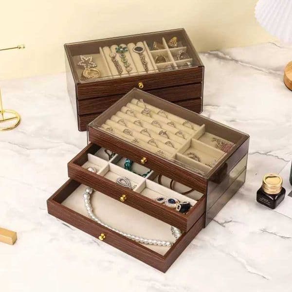 lti-layer Wooden Jewelry Box Transparent Window Rings Necklace Jewelry Storage Case Organizer Bracelet Earrings c2604