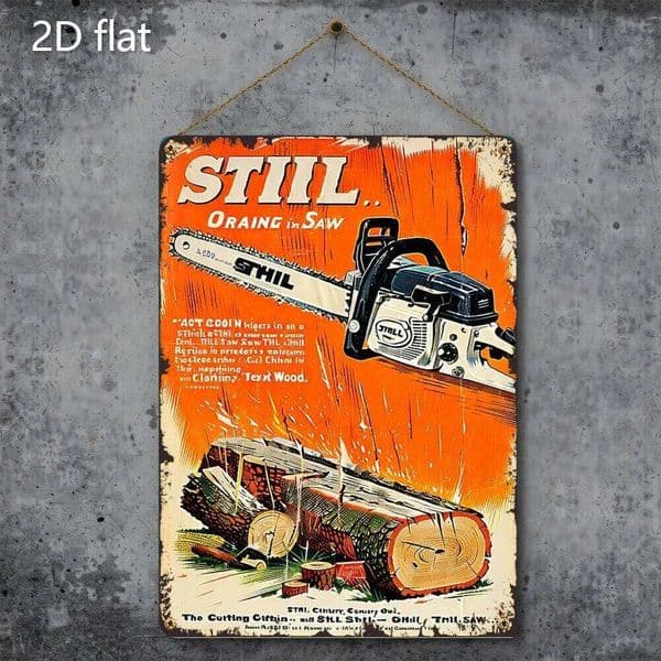1pc Vintage "STILL OIL & SAW" Chainsaw Tin Sign - 12.6 Inch Rustic Metal Art, Durable Decor for Indoor/Outdoor Garage 26Y0416