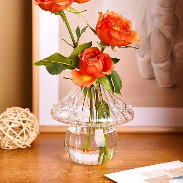 1PC cute and plump mushroom decorative vase made of glass suitable for green plant decoration and display L260516