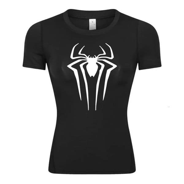 Spider Print Short Sleeve Compression Shirt for Women Athletic Running Workout Yoga TShirt Tees Baselayer Tops Gym Sports Gear 260416
